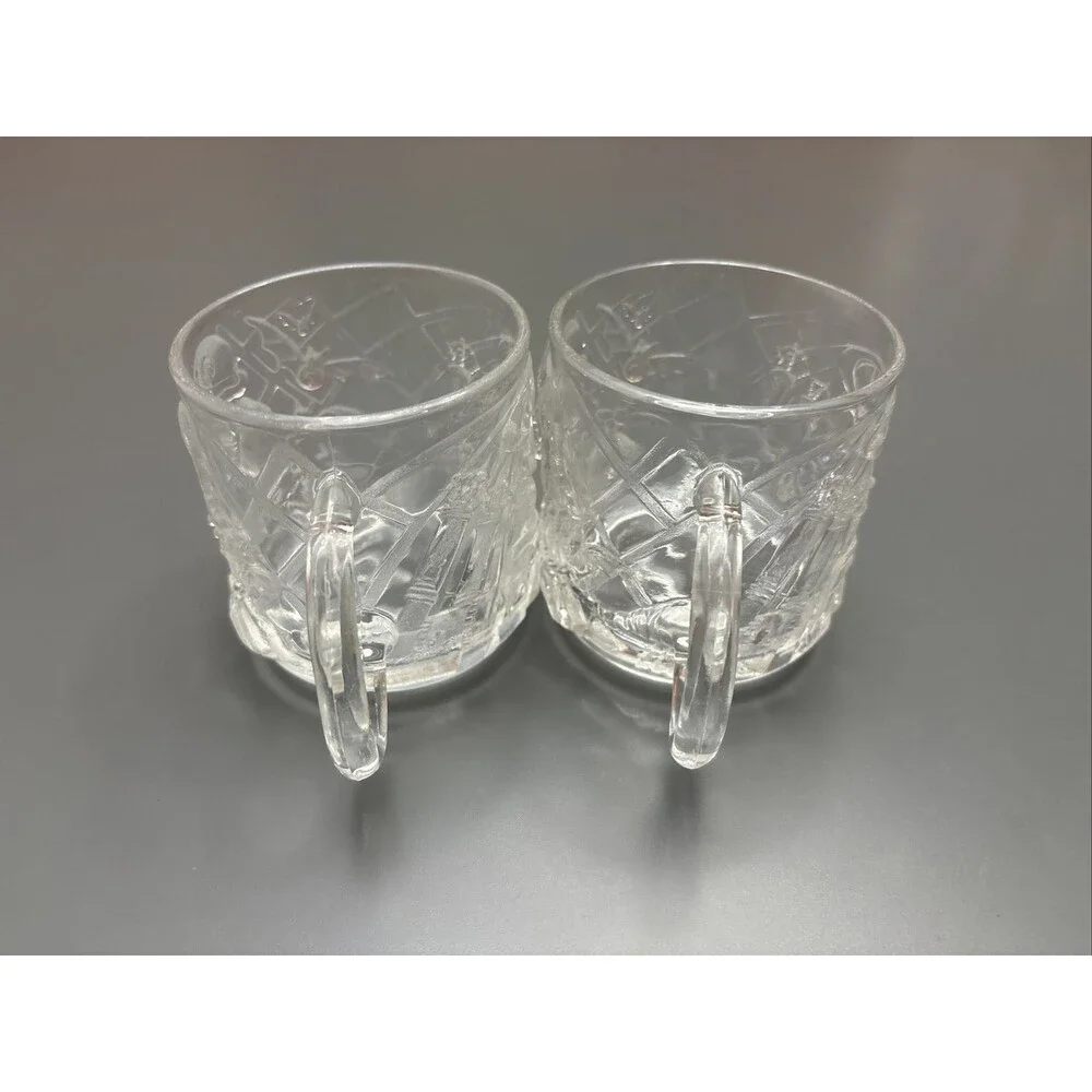 LOT 2 McDonald's BATMAN FOREVER 3D Embossed Collector Glass Mug 1995 Vintage